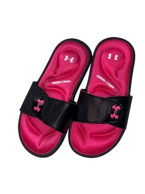 Under Armour UA Ignite IX Girls Slides/Sandals-Pink/Black-Size 2Y-GUC
